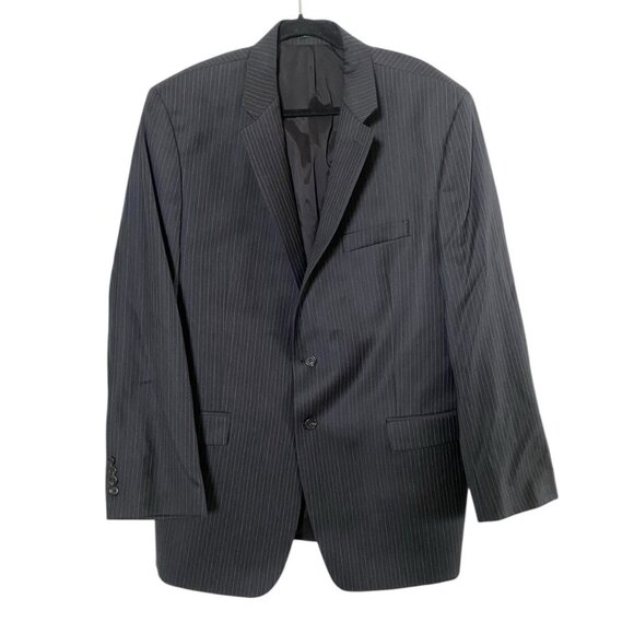 Lauren Ralph Lauren Mens Black Blazer Navy Striped Business Career Jacket 48L